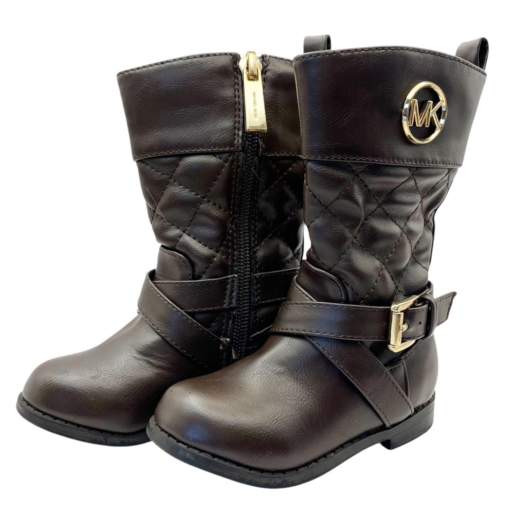 Michael Kors Boots Toddler Girl Size 5 Dark Brown Quilted Equestrian Logo Winter
